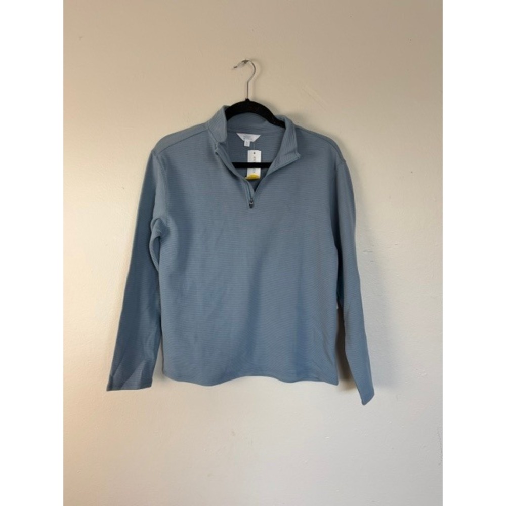 Market & Spruce Womens Blue Textured Ribbed Quarter Zip Pullover Sweater Size L